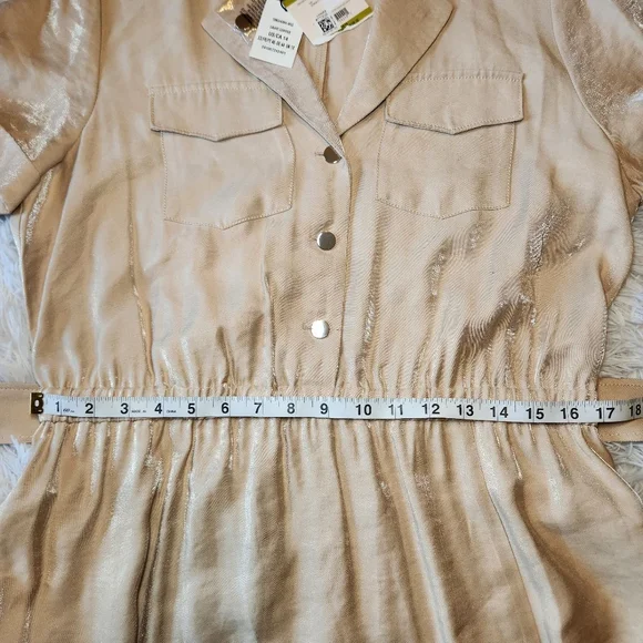 Anne Klein Foiled Light Coffee Maxi Shirt Dress - Picture 4 of 14